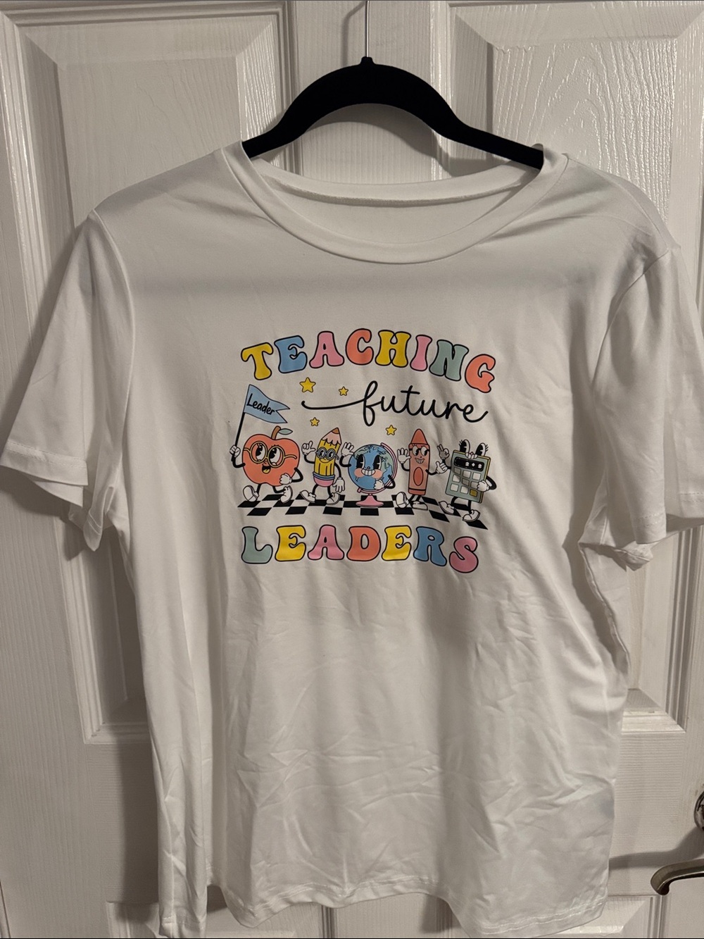 SHEIN White Graphic Tee with Pastel Teaching Future Leaders Print